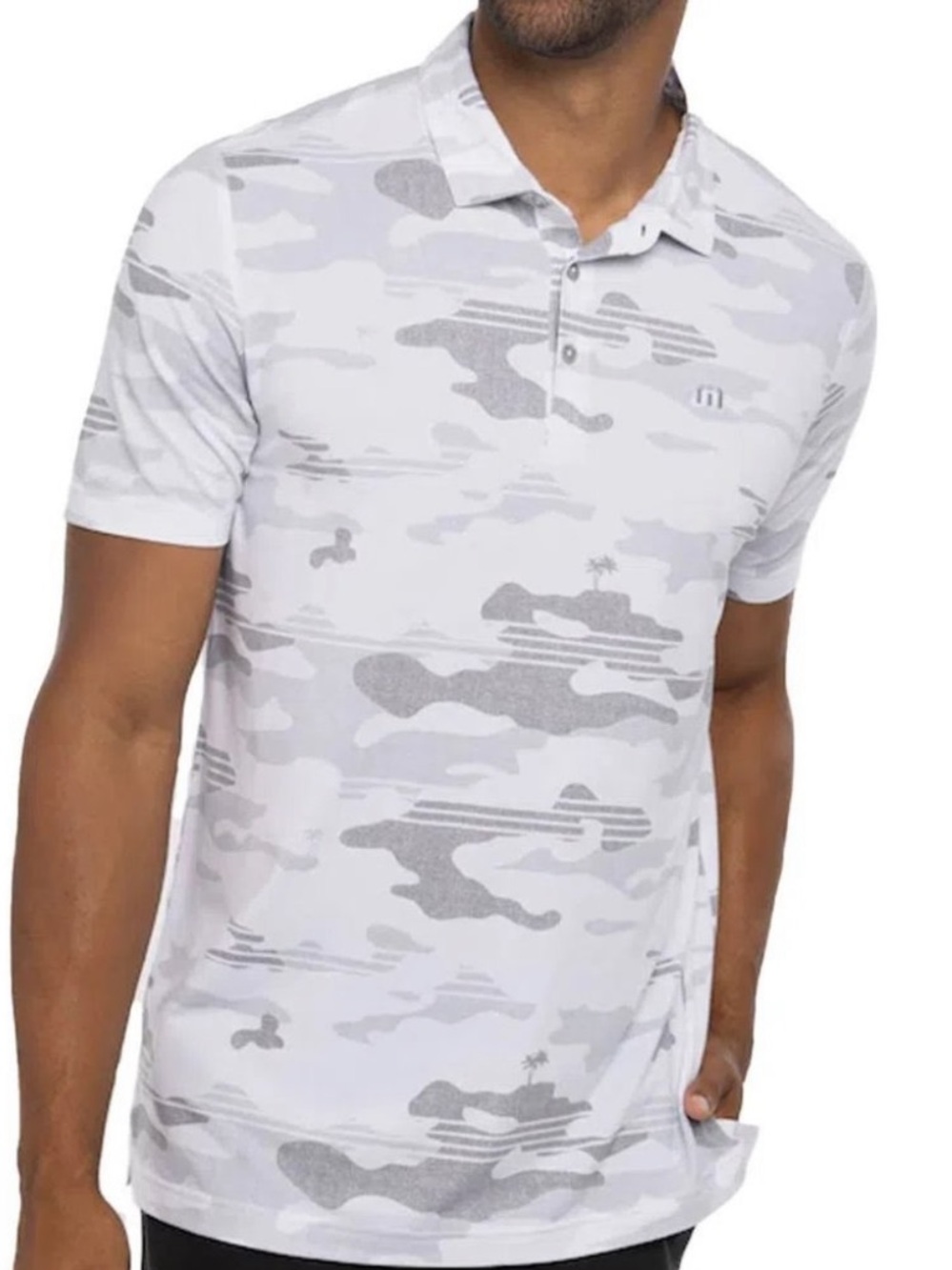 Travis Mathew Heater Camo golf polo shirt white and gray size Large NEW